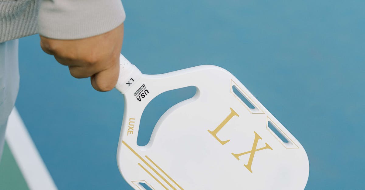 A person holds a white pickleball paddle labeled "LX" and "LUXE" with a "USA Pickleball Approved" sticker on the handle, standing on a blue and green court.